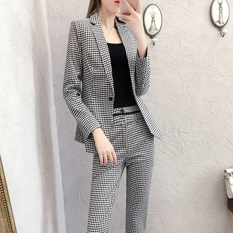 Women's 2 Pant Set Black Baggy Two Pieces Sets Pants for Woman Plaid Outfits Blazer and Trousers Suits Korea Stylish Groups of D