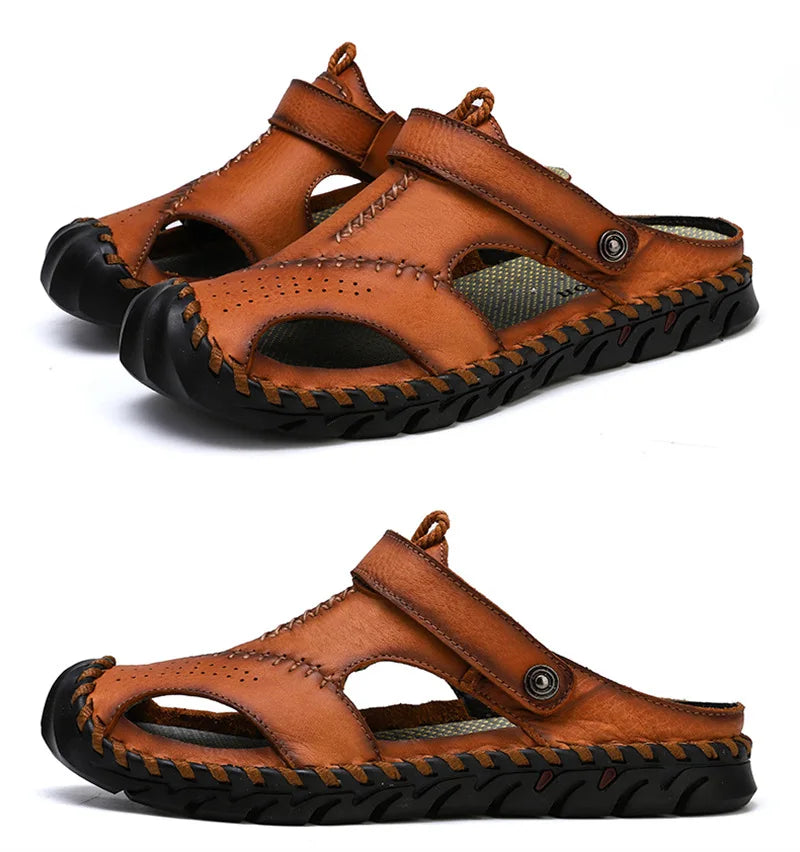 2023 Sandals Summer Men Leather  Classic Men Shoes Slippers Soft Sandals Men Roman Comfortable Outdoor Walking Footwear