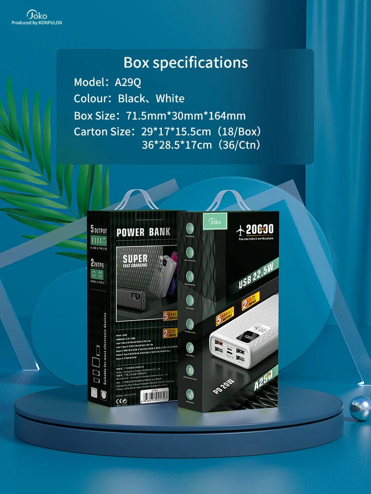Power Bank 30000mAh With 20W PD 22.5W QC Quick Charging Powerbank Support FCP AFC  VOOC 22.5 Portable PoverBank 20000mAh