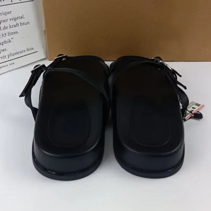 2025 Summer Slippers for Woman Diamond Buckle Straps Flat Ladies Beach Shoes Comfortable Open Toe Thick Sole Outdoor Slides