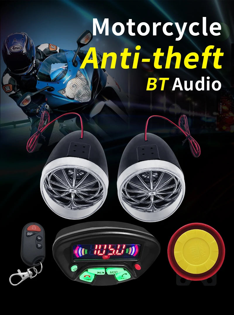 Motorcycle Audio With Hands-free Call Speaker Anti-theft Motorbike Waterproof FM Mp3
