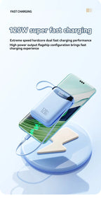 120W Fast Charging Power Bank 20000mAh Large Capacity Portable External Battery Comes with 2 Lines for IPhone Xiaomi Huawei New
