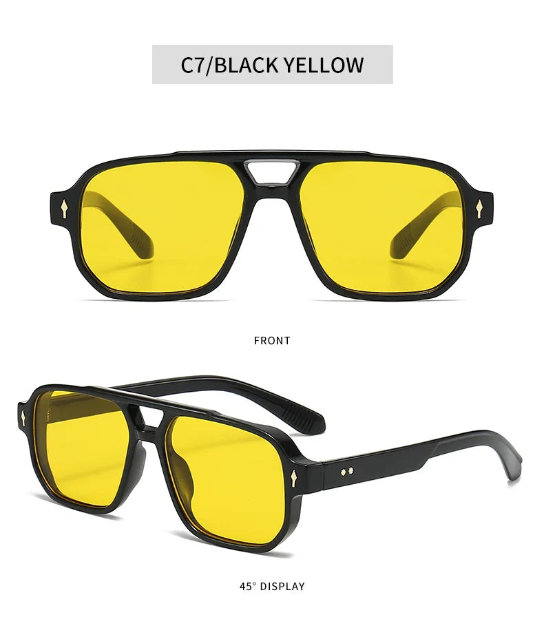 New Retro Double Bridge Square Sunglasses For Women Men Fashion Luxury Design Rivets Sun Glasses Trending Shades UV400 Eyeglasse