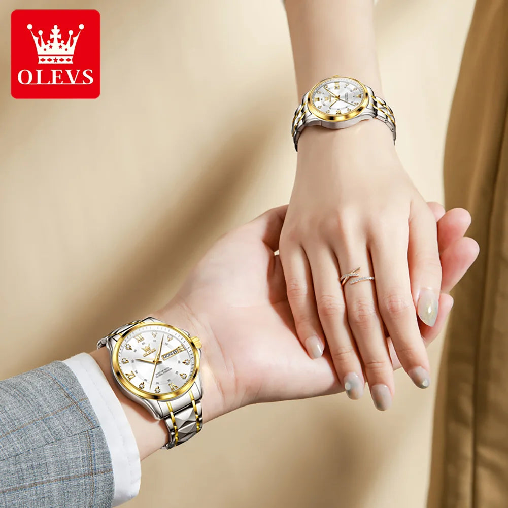 OLEVS 2906 Couple Watch Original Roman Scale Diamond Dial Luxury Quartz Watch For Men Women Rhombus Strap Waterproof Hand Clock