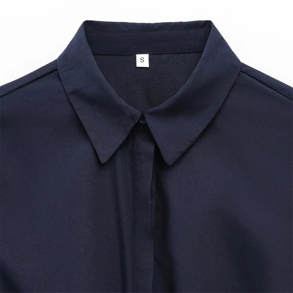 Women's Knot Lace up Double breasted Shirt Spring/Summer New Collection: Irregular Collar Slim Fit Top