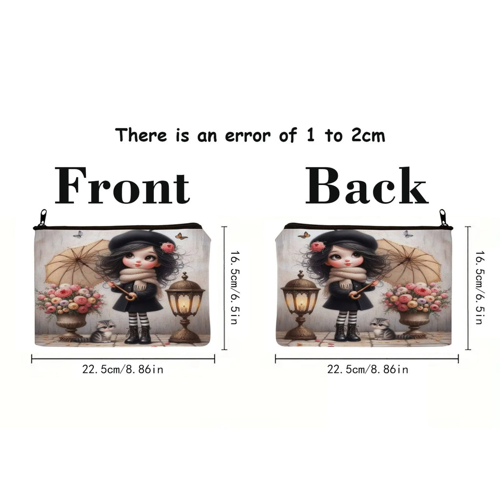 Cute girl holding an umbrella Cosmetic Bag Cosmetic Pouch Cosmetic Brush Aesthetic Accessory Storage Bag Travel Makeup Bag