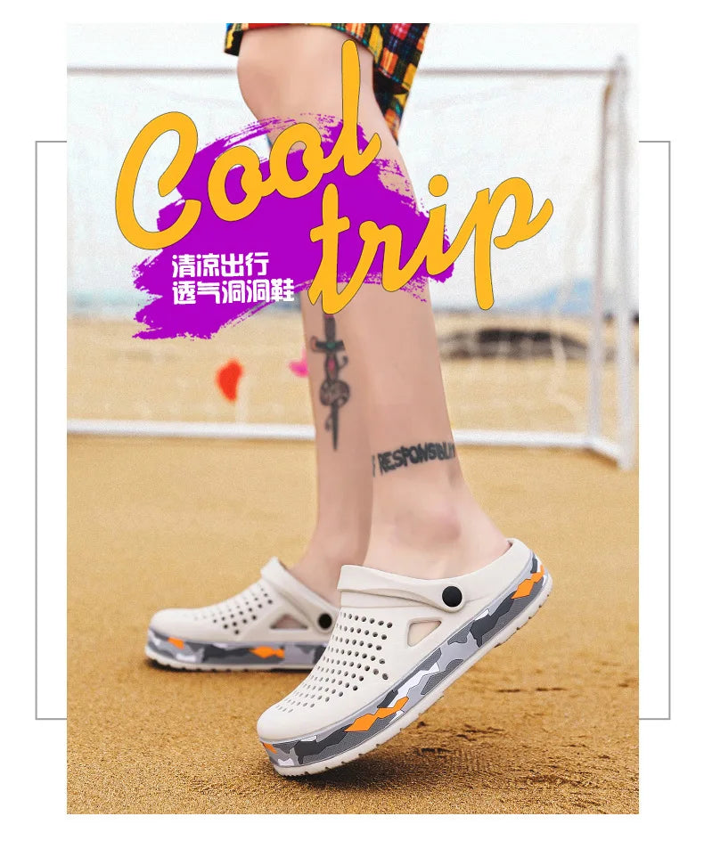 Slippers for men in summer, wearing breathable sandals outside the head, outdoor cooldown, anti slip beach, straight drag