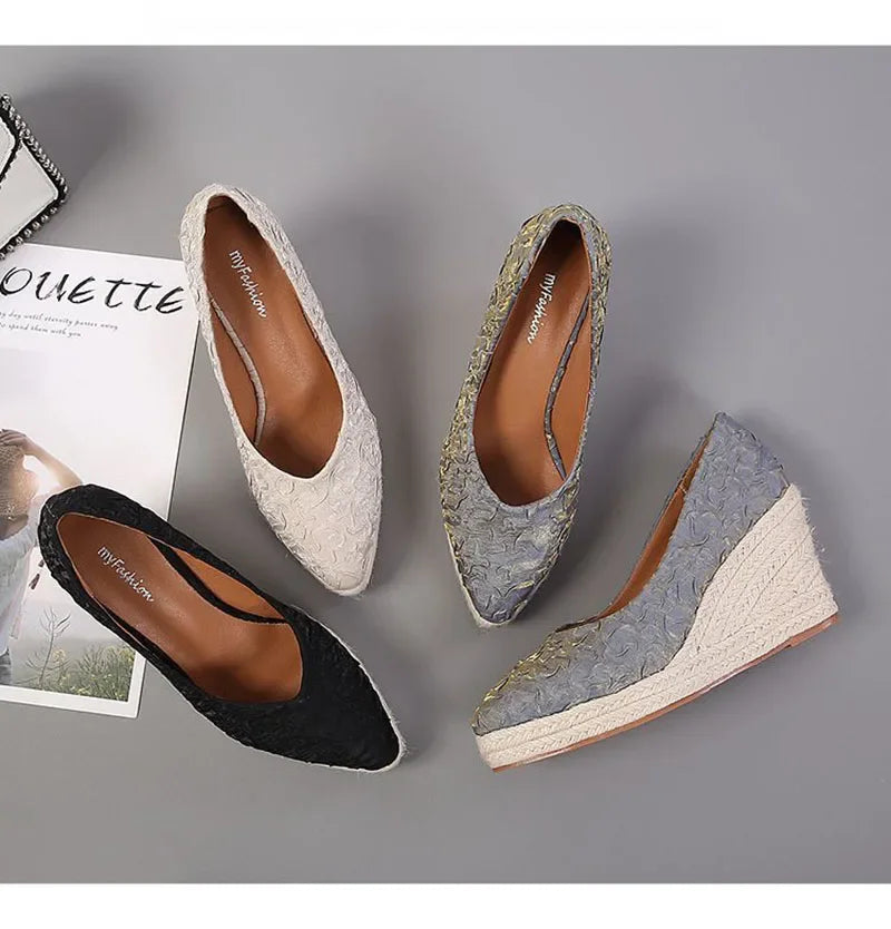 High Heels Women Wedges Shoes Elegant Ladies Party Shoes Brand Ladies Retro Woman Wedge Heel 8cm Black Purple Big Size 42 YX3800