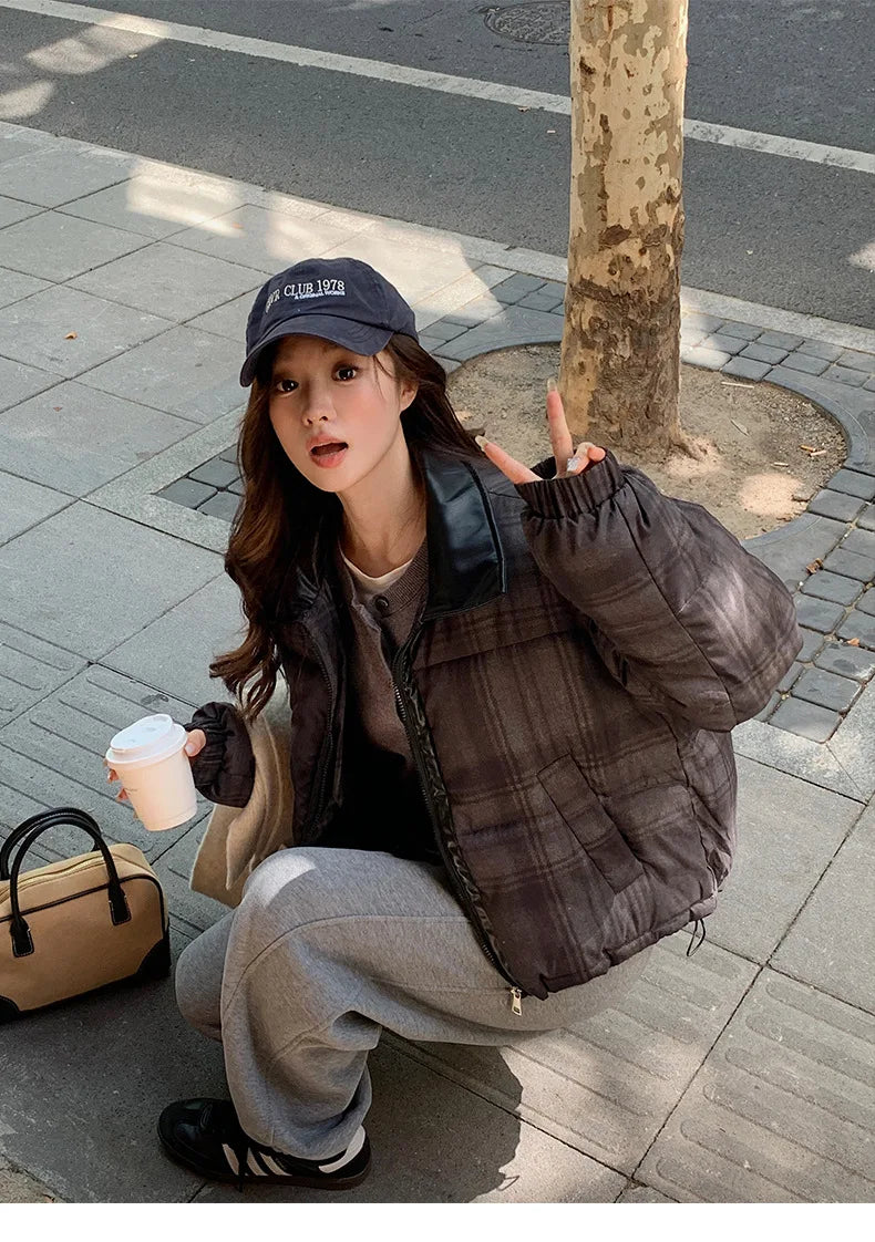 2025 New Korean Winter Women Down Cotton Jacket Parkas Short Cotton Padded Turn Down Collar Ladies Quilted Outerwear