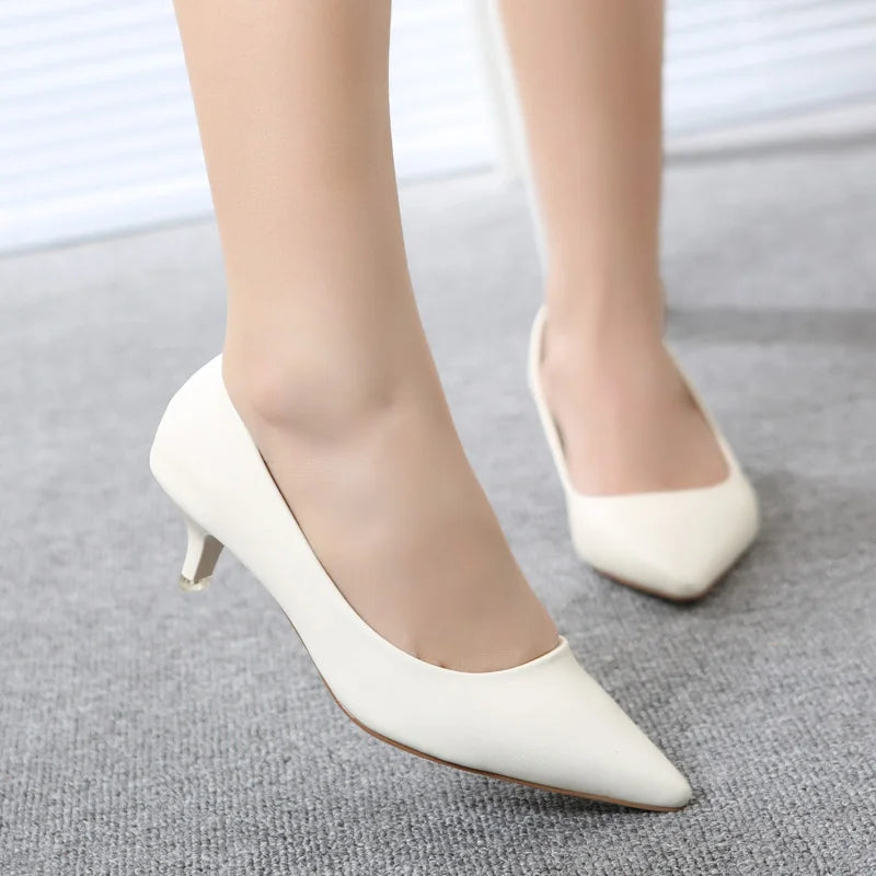 New Women's Shoes On Heels Elegant Medium High Heeled Ladies Pointed Toe 5cm Fashion Pumps For Woman Office Black Pink Red