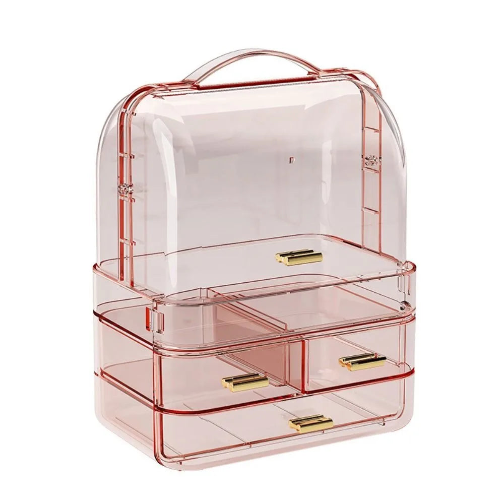 Drawer Style Cosmetics Storage Box Clear with Lid and Handle Makeup Storage Rack Desktop Organizer Dustproof