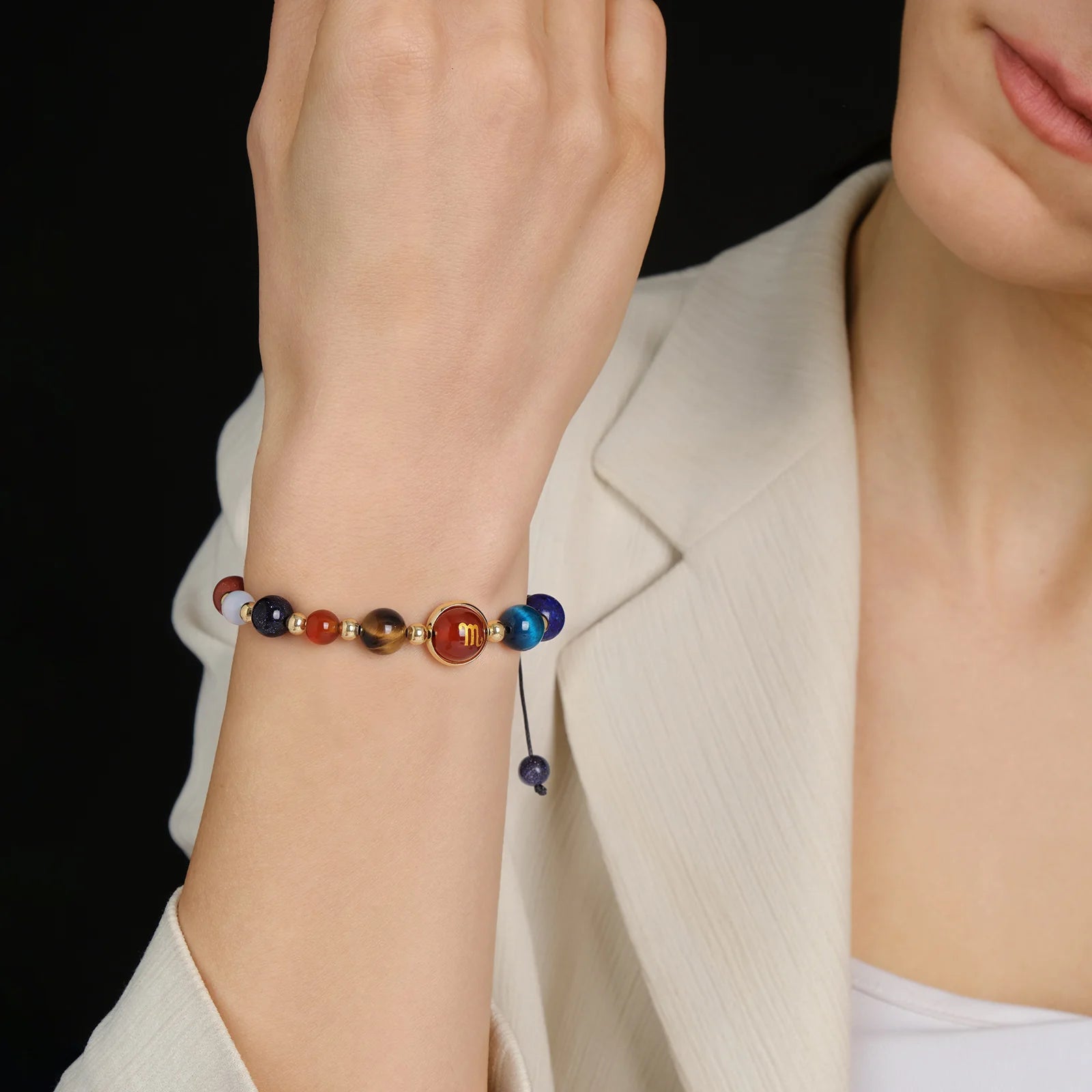 Natural Stone Constellation Bracelet Aries Leo Sagittarius Zodiac Sign Stone Bead Bangle Handmade Jewelry Birthday Gift