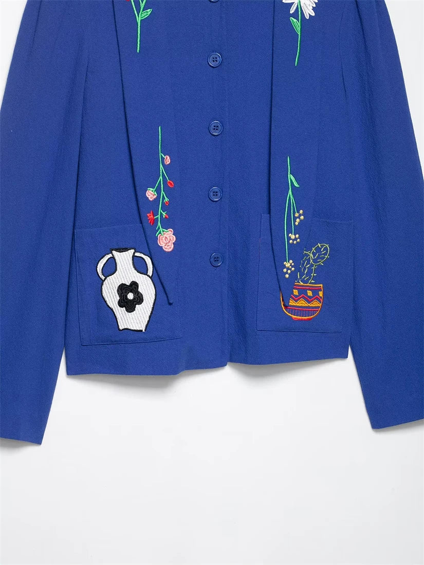 Women's Embroidered Hooded Jacket Long Sleeve Button up Top New Fashion Design