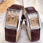 Fashion Couple Watch Luxury Rectangle Dial Women Quartz Watch Men Leather Band Casual Women Leather Wristwatch Relogio Masculino