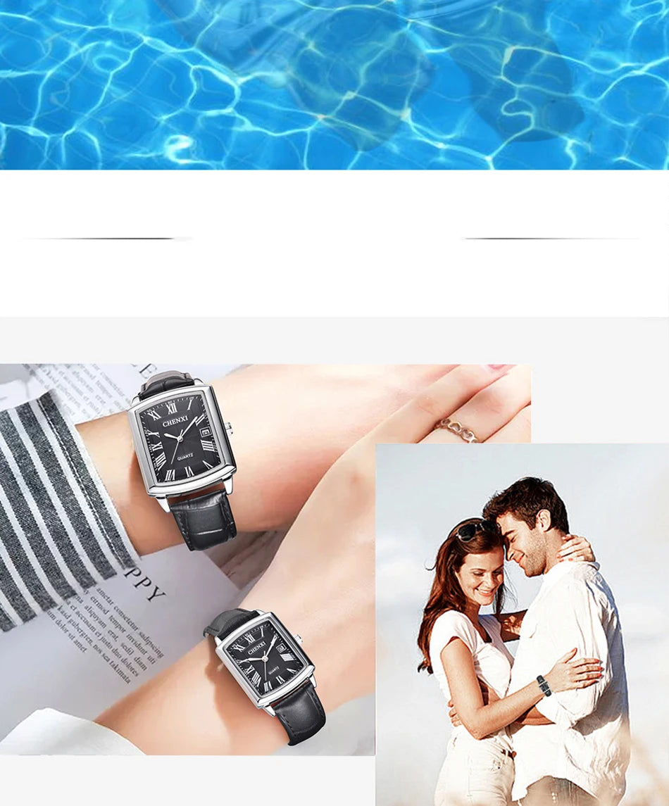 Couple Woman & Men Casual Watches Luxury Brand Square Dial Fashion Leather Strap Lover's Dress Quartz Watch Relogios Femininos