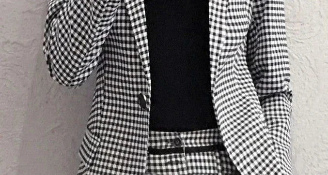 Women's 2 Pant Set Black Baggy Two Pieces Sets Pants for Woman Plaid Outfits Blazer and Trousers Suits Korea Stylish Groups of D