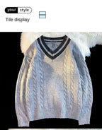 Autumn and Winter New 2024 Men's Casual Fashion Simple V-neck Loose Warm Sweater Men's Home Decoration Casua