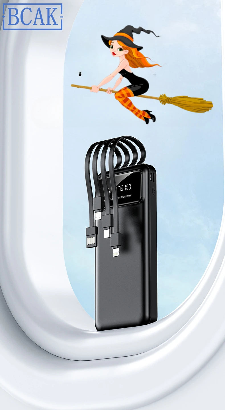 New Style BCAK power bank 20000mAh self-contained cable fast charging mini mobile phone gift mobile power supply