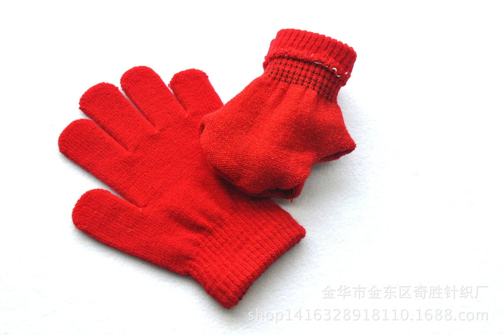 Winter 4-11 Year Old Children's Writing Cold-proof Warm Gloves Solid Color Knitted Wool Acrylic Full-finger Split-finger Gloves
