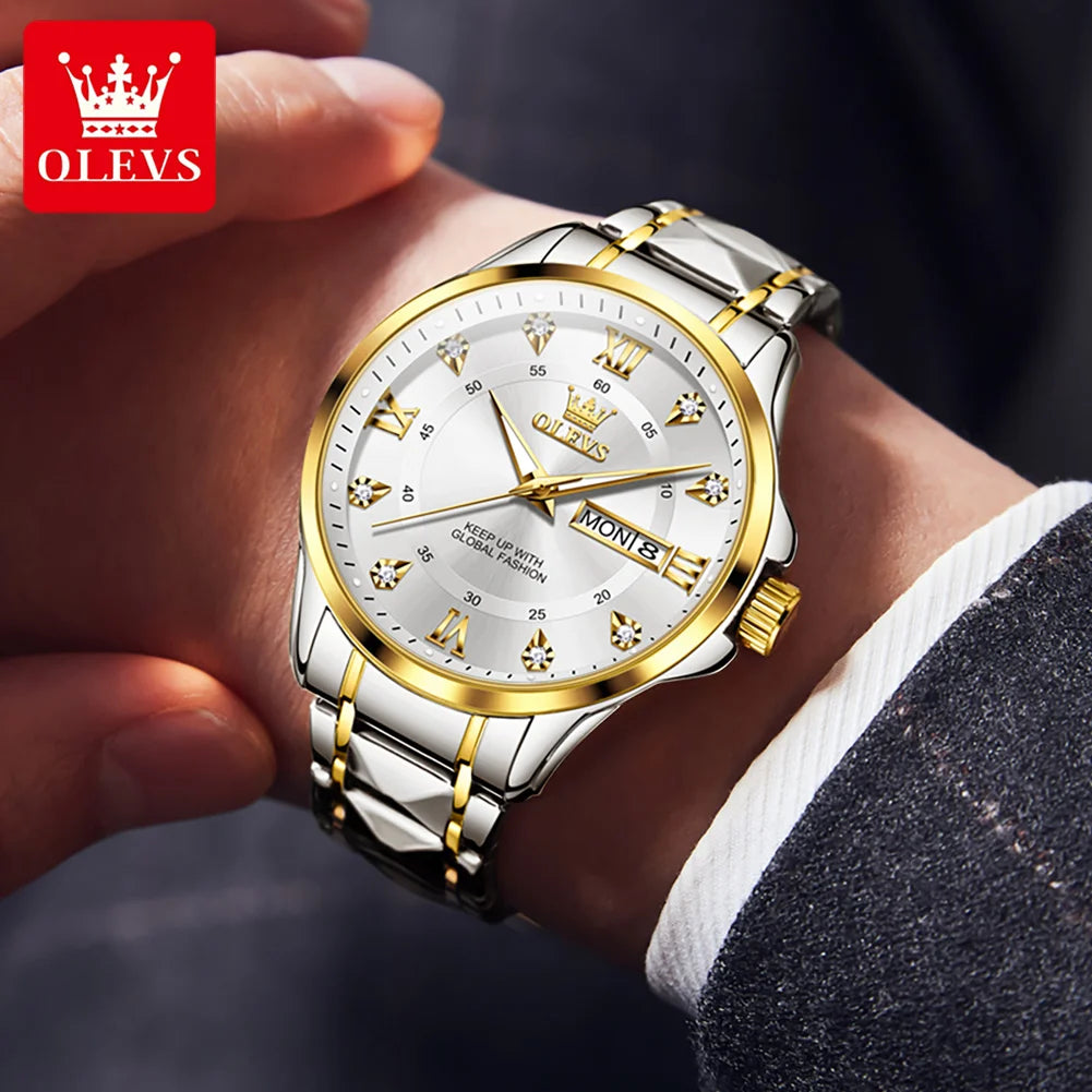 OLEVS 2906 Couple Watch Original Roman Scale Diamond Dial Luxury Quartz Watch For Men Women Rhombus Strap Waterproof Hand Clock