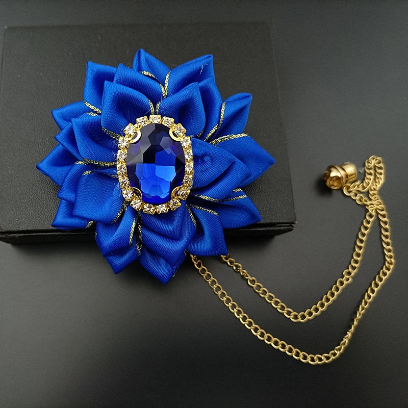 Wedding Bow Tie Corsage Men's Business Banquet Concert Suit Shirts Accessories Jewelry High-end Crystal Collar Flower Brooch Set