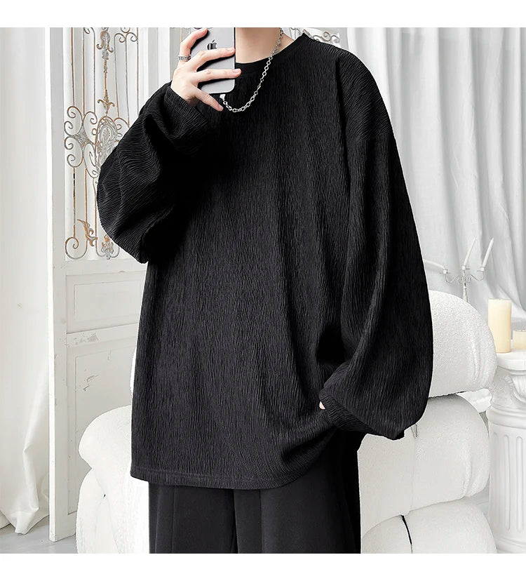 Men's High Street Long Sleeve T-Shirt - Trendy Casual Top Loose Fit Comfortable Wear, Modern Minimalist Style, Everyday Essentia