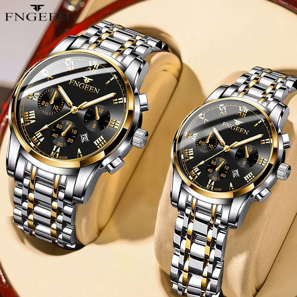 BINBOND 2pcs/Set Couple Watches Fashion Casual Men Ladies for Quartz Watch Lover Waterproof Stainless Steel Watch Valentine Gift