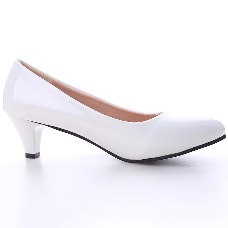 New Women's Shoes On Heels Elegant Medium High Heeled Ladies Pointed Toe Fashion Pumps For Woman Office Black White Red