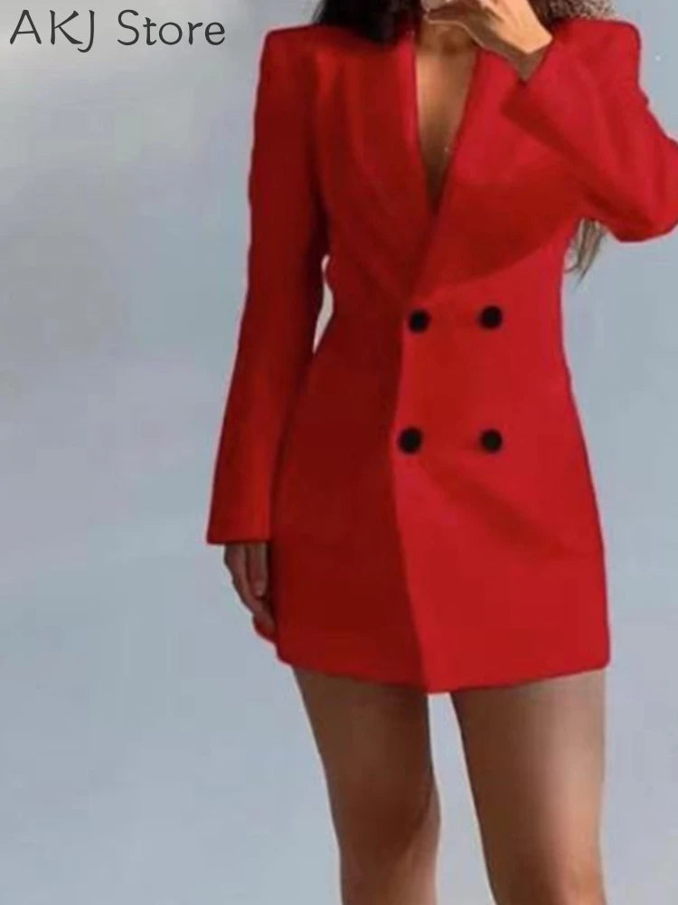 Women Notched Collar Long Sleeve Backless Blazer Dress