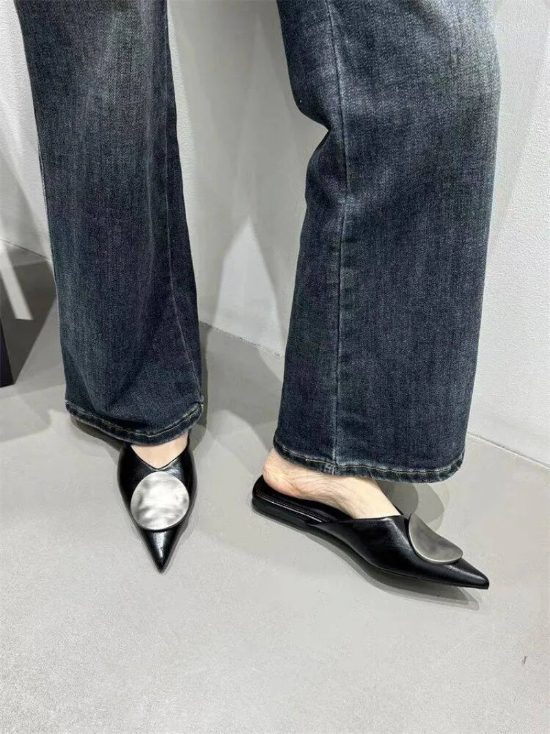 Female Slides Fashion Pointed Toe Flats Women Mules Slippers  Summer Beach Luxury Ladies Flats Slippers Sandals Shoes