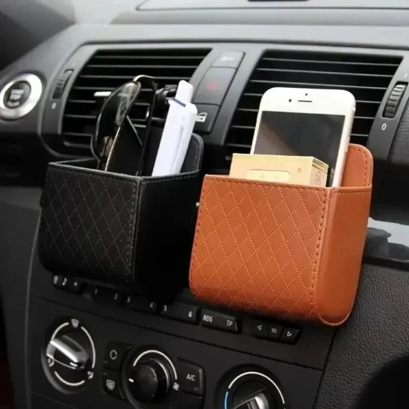 Car Mobile Phone PU Leather Bag Car Phone Holder Air Vent Mount Hanging Storage Box Glasses Organizer Support in Car Accessories