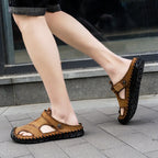 2023 Sandals Summer Men Leather  Classic Men Shoes Slippers Soft Sandals Men Roman Comfortable Outdoor Walking Footwear