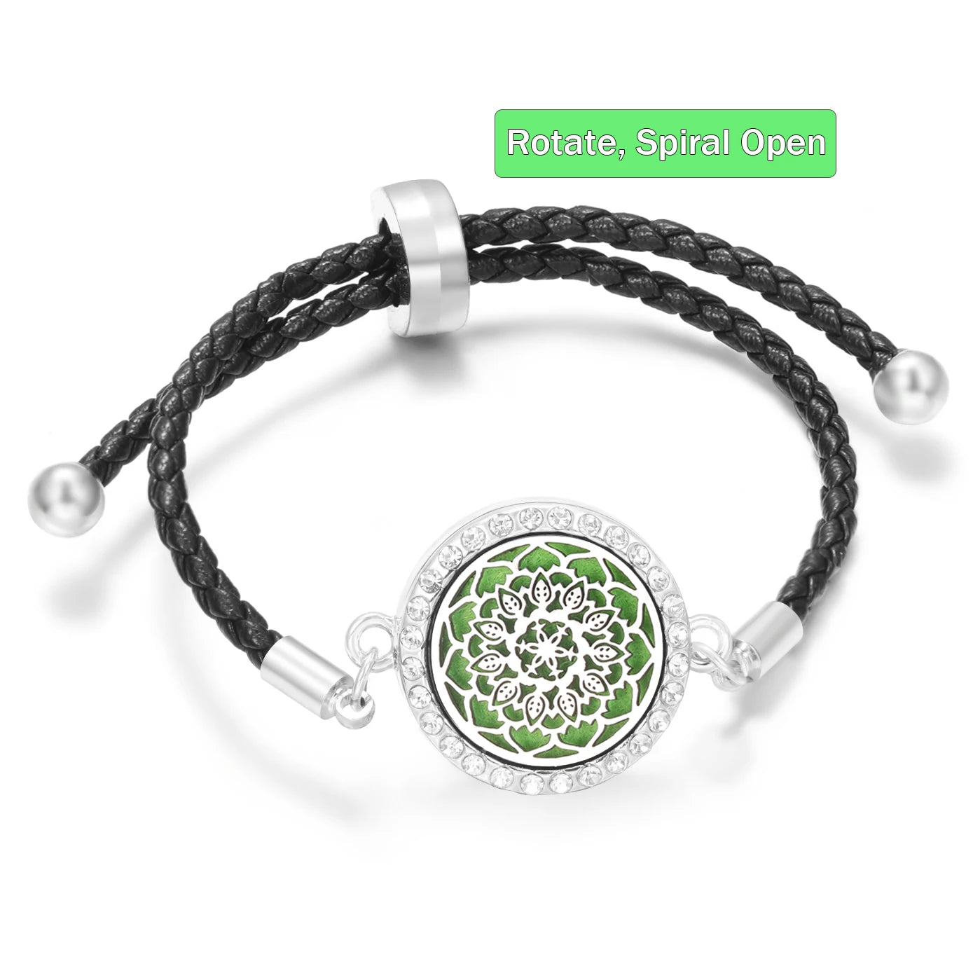 Aromatherapy Diffuser Flowers Rose Women Leather Perfume Bangle Essential Oil Locket Spiral Open Rhinestones Bracelet Jewelry