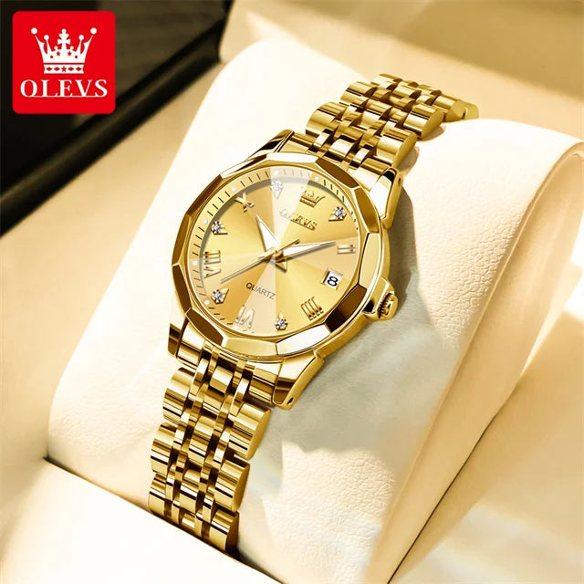 OLEVS 9931 Top Original Couple Watch Stainless Steel Rhombus Mirror Design Luxury Quartz Watch for Men Women Lover's Wristwatch