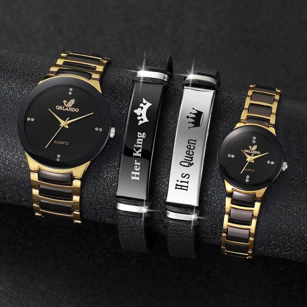Couple wrist watch set, men's and women's quartz watch with steel strip, couple's watch set