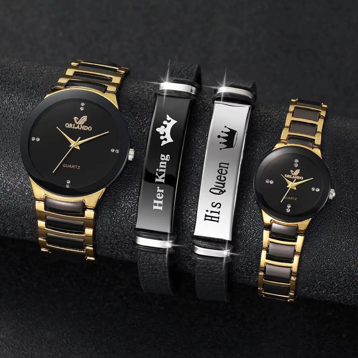 Couple wrist watch set, men's and women's quartz watch with steel strip, couple's watch set