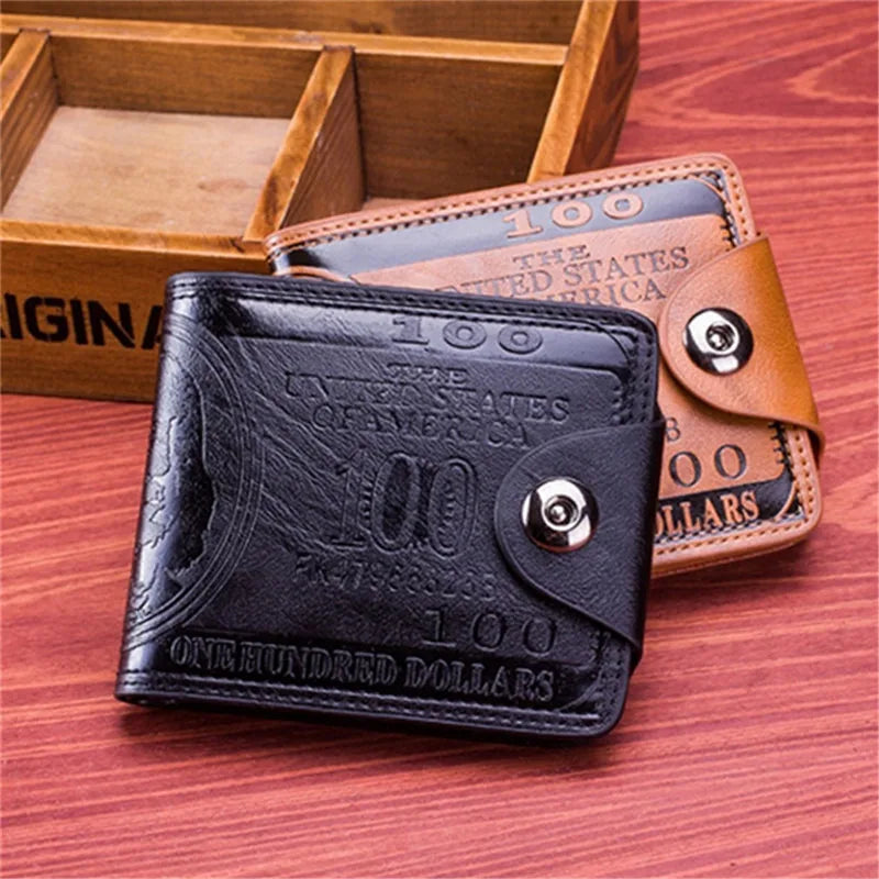 Men's Wallets With 100 US Dollar Pattern Wallet Male Leather Wallet Photo Card Holder Fashion Large Capacity Wallet Purse Bag