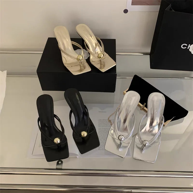 Women High Heels Slippers Designer Heeled Sandals Elegant Shoes Woman Summer 2025 Trend Fashion Fliop Flops Casual Slides Mujer