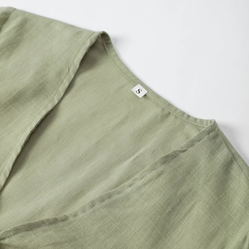 Casual Solid Lace Up Women Blouse Deep V-neck Long Sleeve Loose Female Shirt 2025 Spring Summer New Fashion Sweet Ladies Blouses