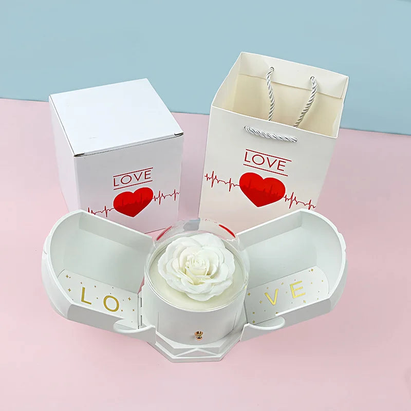 Christmas Custom Name Heart Necklace Creative Castle Double Door Jewelry Box Eternal Rose for Girl Wife Valentine's Day Gifts