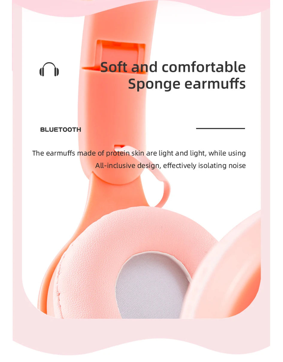 Headphones Kids Wireless Bluetooth Earphones Stereo Foldable Helmets Music Gaming Headsets Over-ear Headphones for Android ios