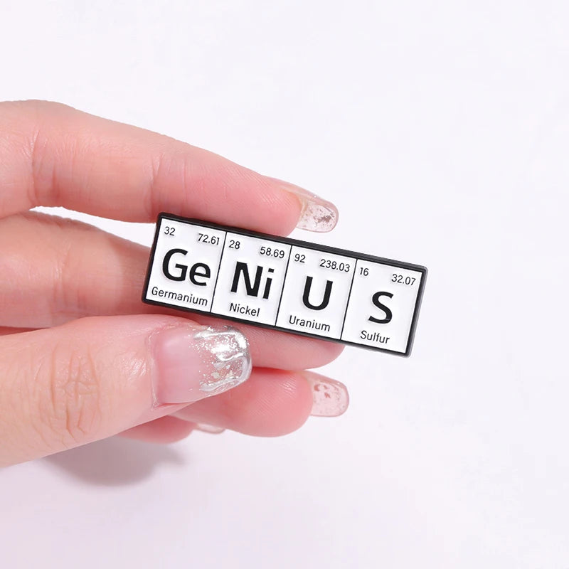 Chemical Element Enamel Pins Custom PO W ER GE NI U S Punk Brooches Lapel Badges Subject Jewelry Gift for students Friends