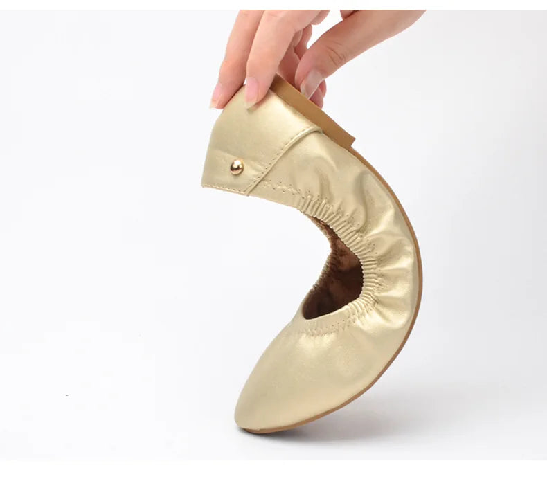 Women Ballet Flats Fashion Foldable Leather Loafers Soft Slip on Woman Luxury Brand Prom Ballerina Flats Wedding Party Shoes