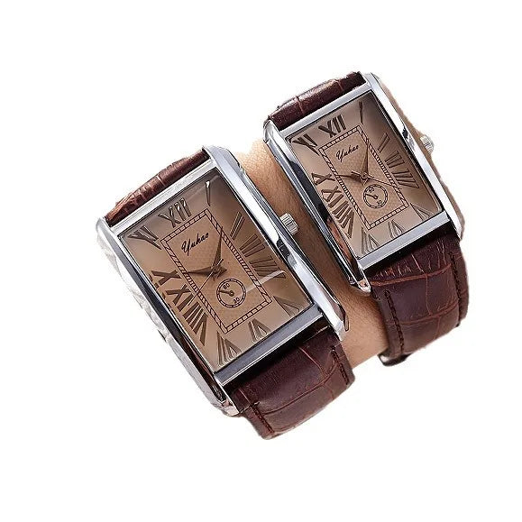 Fashion Couple Watch Luxury Rectangle Dial Women Quartz Watch Men Leather Band Casual Women Leather Wristwatch Relogio Masculino