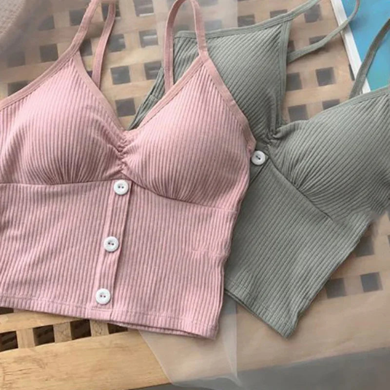 Women Knitted Tank Top Strap Vest Female Knitting Crop Top Chest Wrap Pure Cotton Underwear  Camisoles