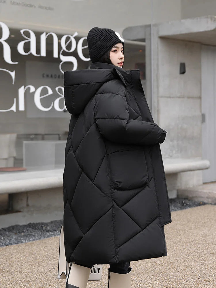 Vielleicht 2024 Snow Wear New Solid Winter Coat for Women Down Jacket Warm Casual Loose Hooded Winter Women Jacket Long Parkas