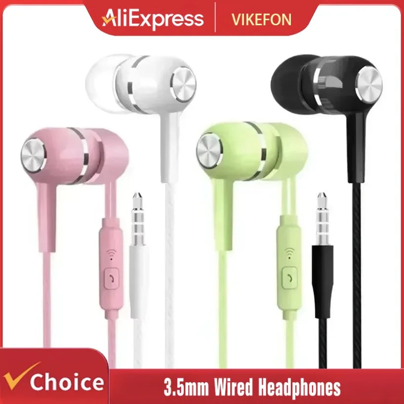 3.5mm Wired Headphones In Ear Headset Wired Earphones with Microphone Bass HiFi Stereo Earbuds Sports In-line Control For Phones