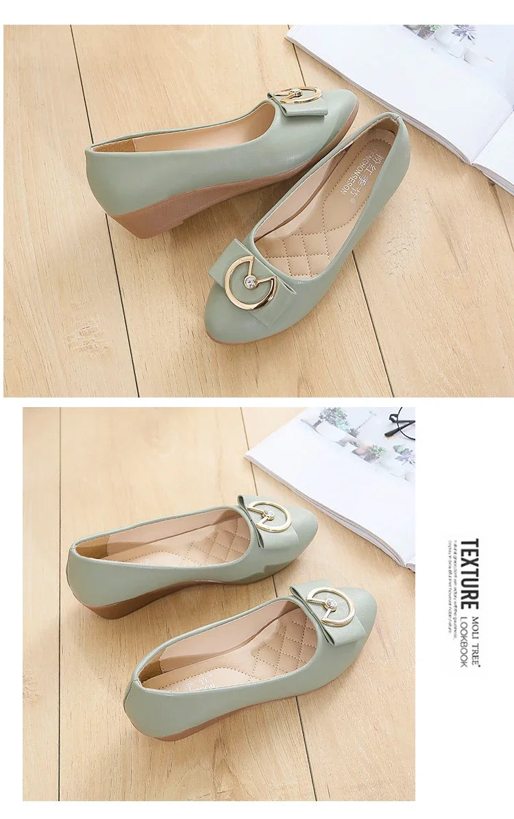 Flats Shoes Woman Foable Ballets Metal Buckle Bow Flats Lady Fall Shoes Girl Ballerina Dress Moccasin Rhinestone scintillation