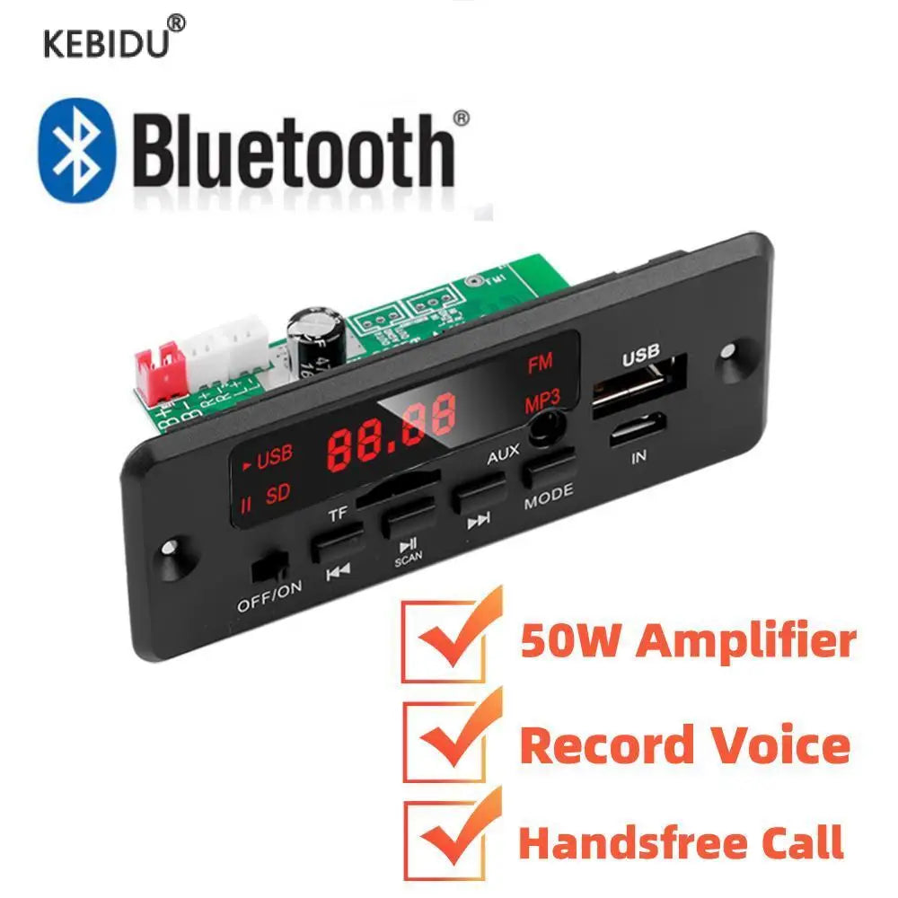 Handsfree 50W amplifier MP3 Decoder Board Color Screen DC 12V Bluetooth V5.0 Car MP3 Player USB Recording Module FM AUX Radio