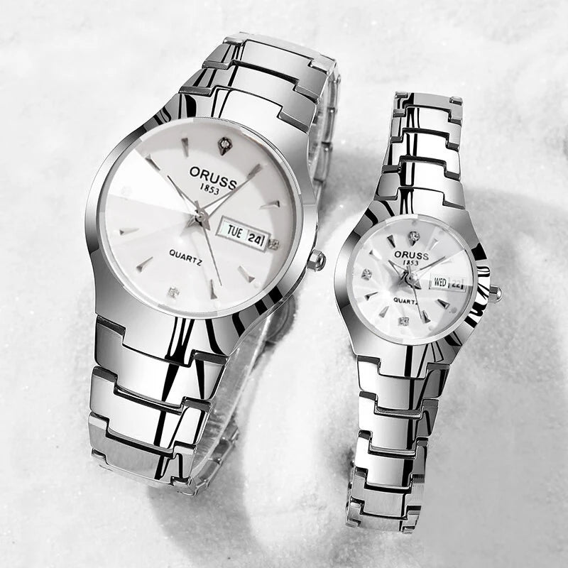 Couple Watches A pair of all-in-one personality durable men's watch Exquisite compact dual calendar Commuter women's watch